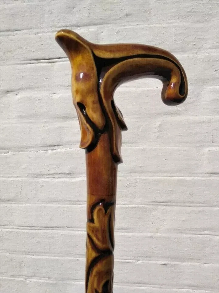 Full Wooden Cane Design Stick Walking Stick Derby Hand Carved For Men and Women - Image 4 of 4