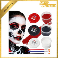 Face Body Paint Set Water-Based Non-Toxic Easy Washable Black White Red with