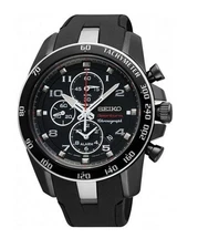 SEIKO SPORTURA SNAE89P1 Chronograph Quartz Watch Black Tachymeter Rubber Alarm