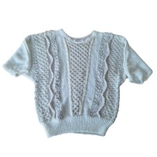 Vintage Beldoch Popper Knit Sweater Womens Short Sleeve Cream Acrylic Blend M