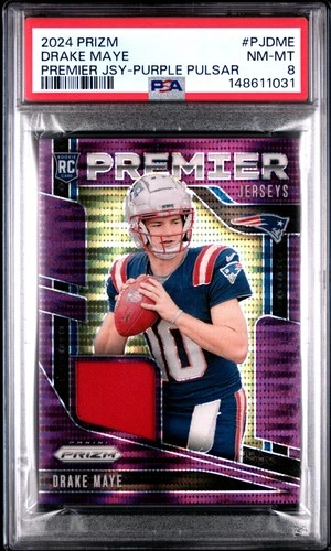 2024 PANINI PRIZM PREMIER JERSEYS PURPLE PULSAR #PJDME DRAKE MAYE RC PSA 8