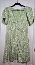 Madewell Green Floral A-Line Mini Dress Puff Short Sleeve Button Size 2