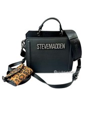 Steve Madden Black Silver Rhinestone Logo Top Handle Satchel Crossbody Bag NWT