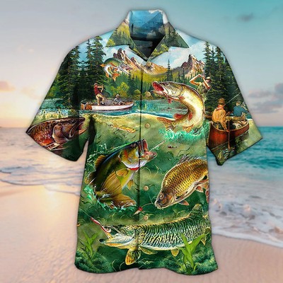 Unisex Bass Fish Print Hawaiian Shirt