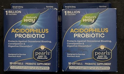 2 X Nature's Way Acidophilus Probiotic Pearls, Supports Digestive 90 Softgels