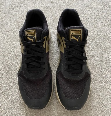 Herren ältere Jungen Puma schwarz gold Turnschuhe Schuhe Größe UK 7 EU 40,5