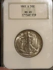 1945 S Walking Liberty Half Old NGC Fatty Holder Pleasant Toned MS 65