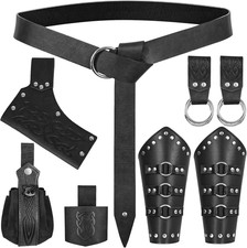 Medieval Renaissance Sword Belt Leather Bracers Set - Pirate Costume Accessories
