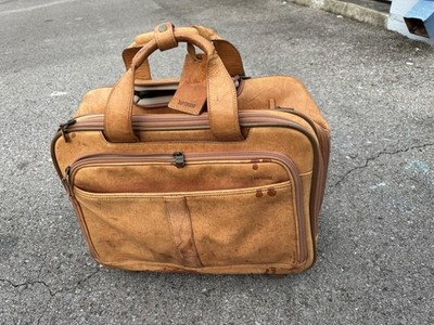 Hartmann Luggage Expandable Brown Leather Rolling Briefcase Carry On Bag