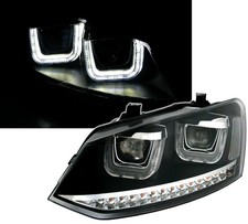 EAGLE EYES Scheinwerfer Schwarz mit LED U-Tube Tagfahrlicht für VW Polo 6R 2009-