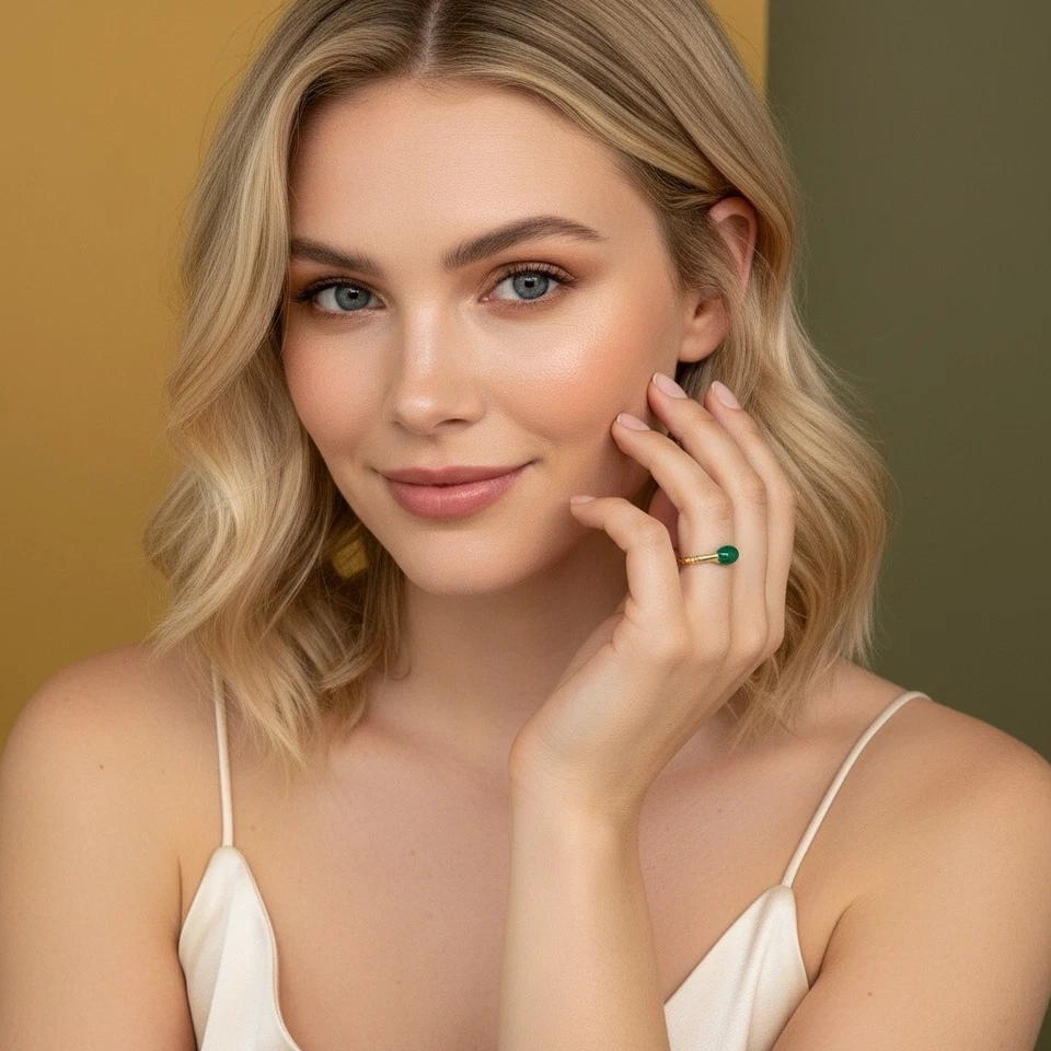 925 Sterling Silver Ring Oval 8x5mm Green Natural Emerald Gemstone Engagement - Image 3 of 4