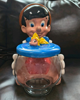 Treasure Craft Disney Pinocchio Cookie Jar Ceramic Figure w/ Glass Jar & Lid