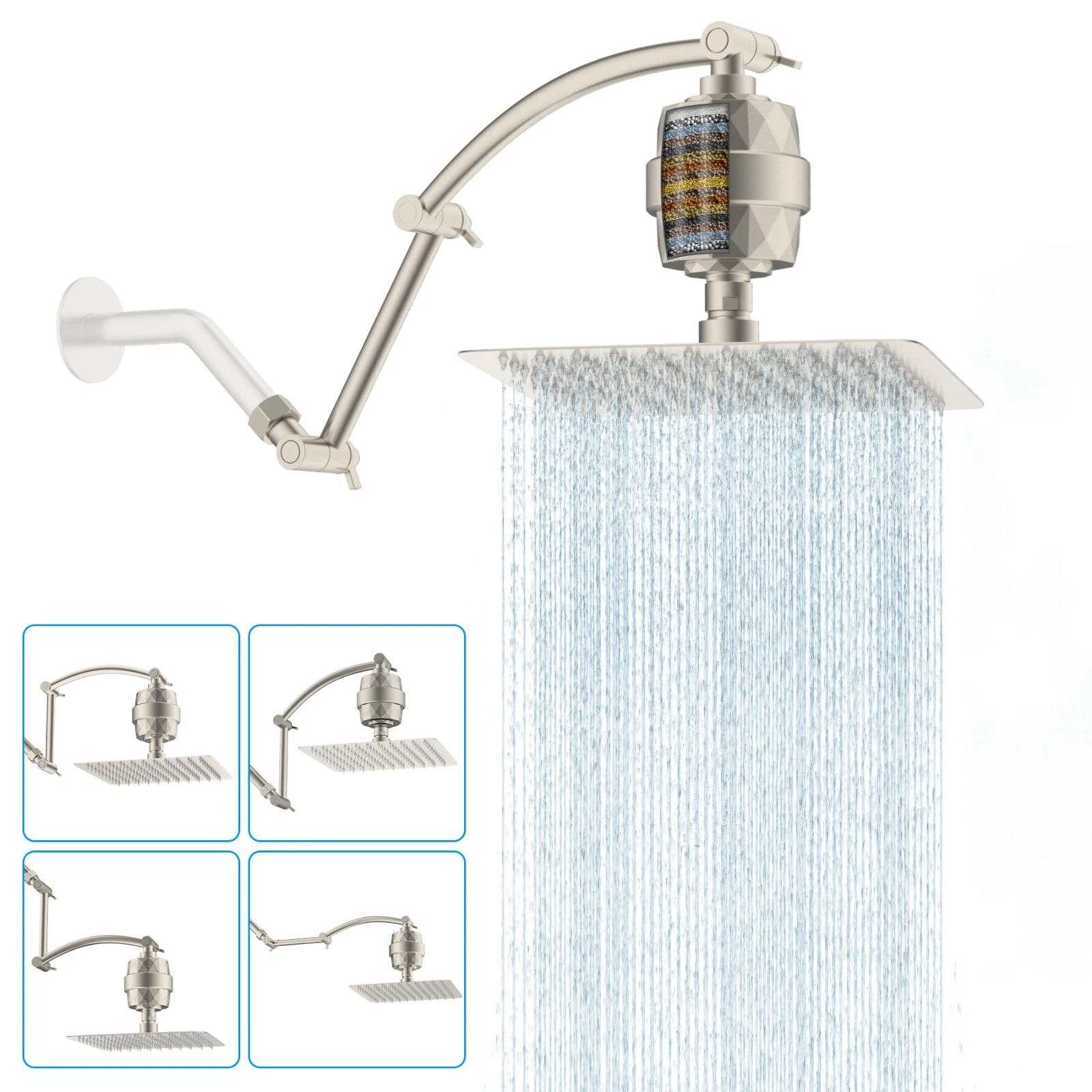 Filtered Rain Shower Head 10'' High Pressure Rainfall Shower Head Extension Arm
Opens in a new windo