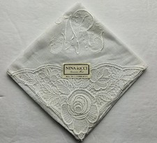 Nina Ricci Lace Cotton Handkerchief Neckerchief Bandana Scarf Pocket Square