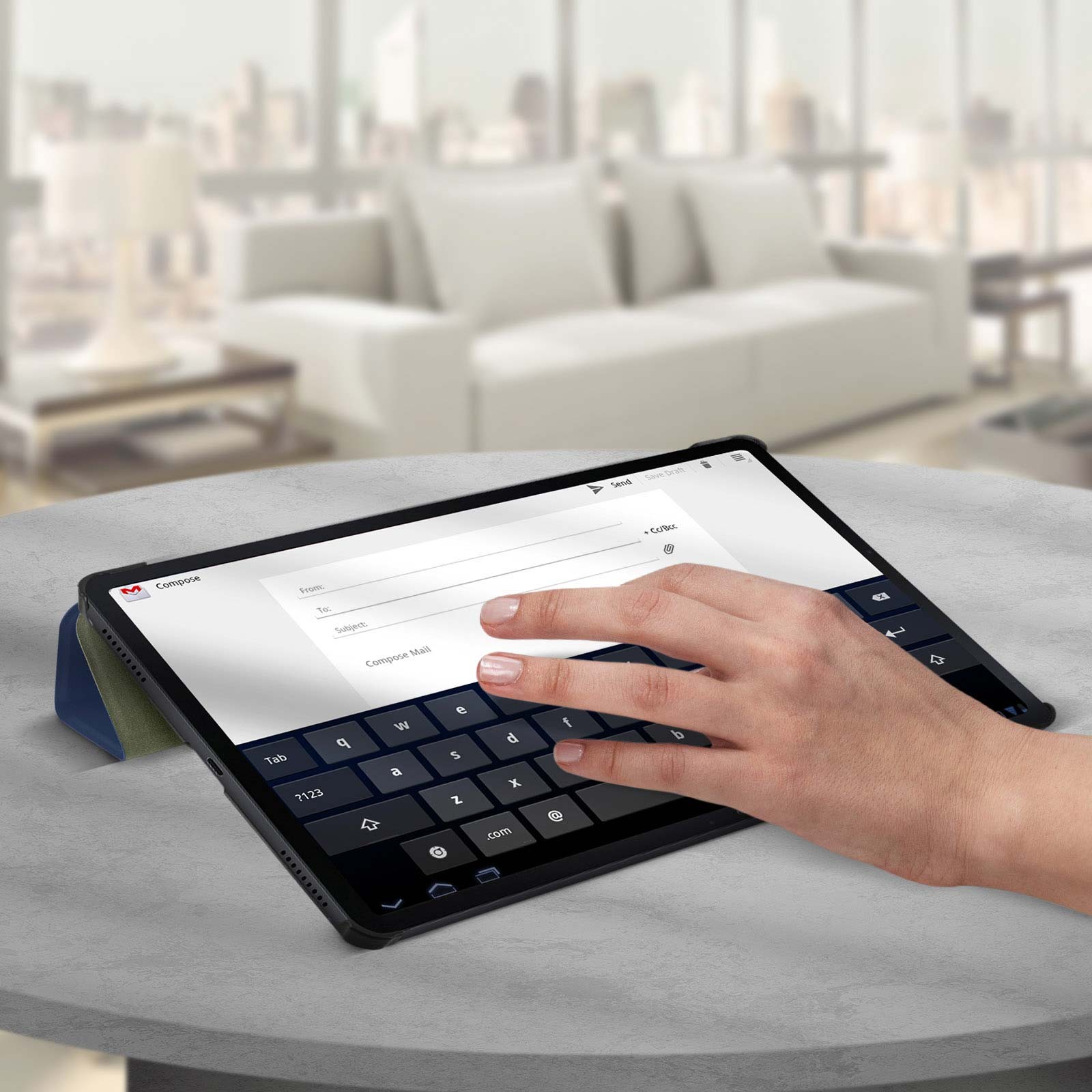 Coque Galaxy Tab S7 FE avec support vidéo et clavier intégré bleu mince