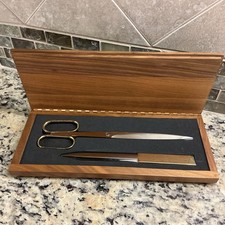 Vintage Solingen Germany MCM Scissors Letter Opener Desk Set Wood Box