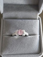 NEW Polished Pink Stone W/White Cubic Zirconia Ring Size 7 Lab Created