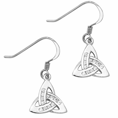 Neu Silber und Zirkonia Dreifaltigkeit Knoten Ohrhänger Keltenschmuck 