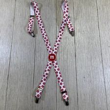 M M's Candy Suspenders Red White Logo Adjustable Unisex Novelty Clip-On Costume