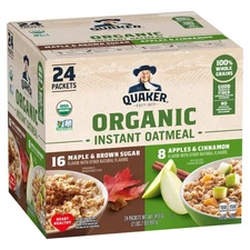 Quaker Organic Instant Oatmeal Variety Pack-24 Packets,Maple/Apple Cinnamon 