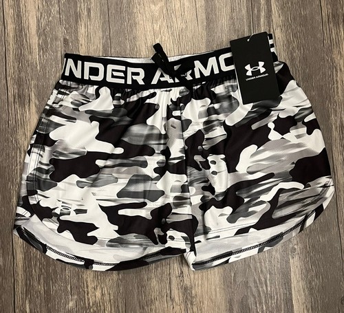 Girls' UA Play Up Printed Shorts - Black, White & Gray Camo - Size Youth M NWT