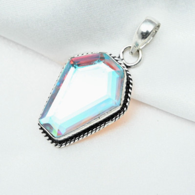 Pendentif En Topaze De Feu Éblouissante En Argent Sterling 925 Fait