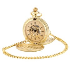 Men's Pocket Watch Mechanical Gold Case Double Half Hunter Hand-winding Luxury
