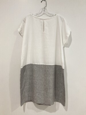 Garnet Hill Meraki 100% Linen White Gray Dolman Sleeve Popover Pocket Dress  XL | eBay