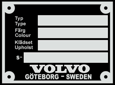 Volvo Vehicle Identification SERIAL NUMBER DATA PLATE ID TAG  ID Can Change Ver2