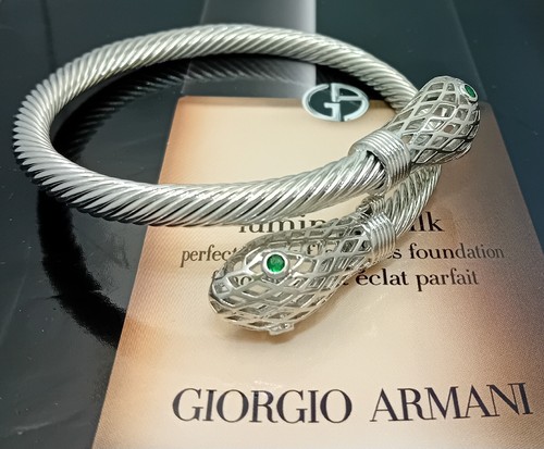 18K White Gold Filled Stunning Italian Diopside Python 18ct GF Bangle 6cm - Picture 6 of 10