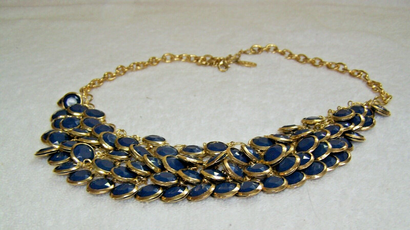 Classic Bib Necklace by Cara of New York-Royal Blue Set in Gold Tone