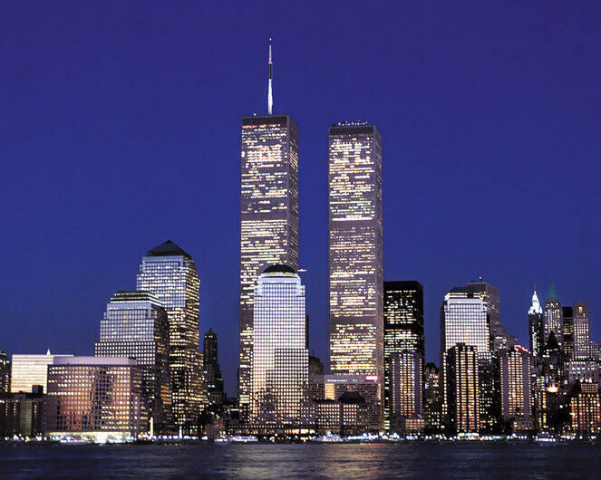 Twin Towers Night Skyline 8x10 Photo Print NYC Landmark