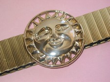 BILL BLASS Rare Designer Winking Sun 80's Stretch Belt Gold Tone