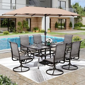 8 PCS Ensemble de salle à manger extérieure Patio Meubles Table en métal et chaises Set W/ Parapluie
