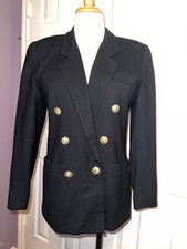 Vtg Liz Claiborne navy dark blue WOOL DOUBLE-BREASTED Jacket BLAZER LINED 4