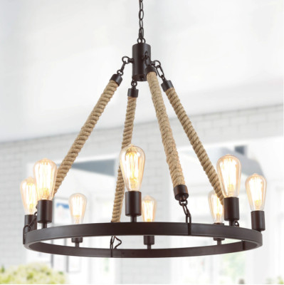 Wagon Wheel Chandelier Rustic Rope Steampunk Loft Light Farmhouse Lodge Cabin