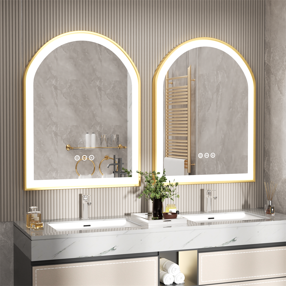 S'bagno 24x36 Arched Gold LED Bathroom Mirror — Frontlit & Backlit, Anti-Fog, Dimmable 3 Colors, Metal Frame - View #9