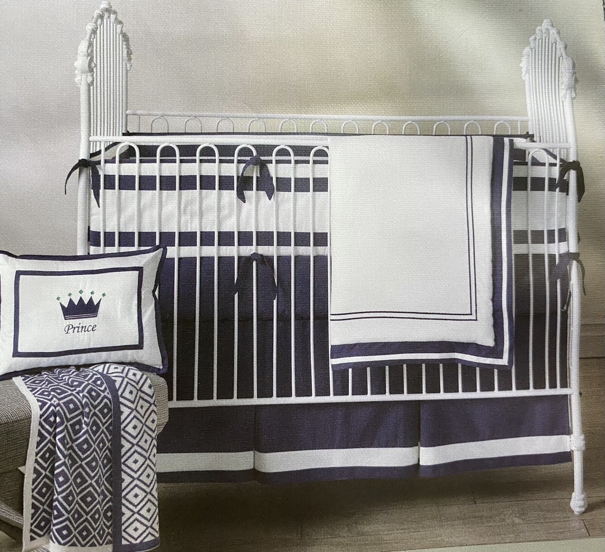 NIP Lambs Ivy Classic Navy Blue 3-Piece Crib Bedding Set Comforter Sheet  Skirt