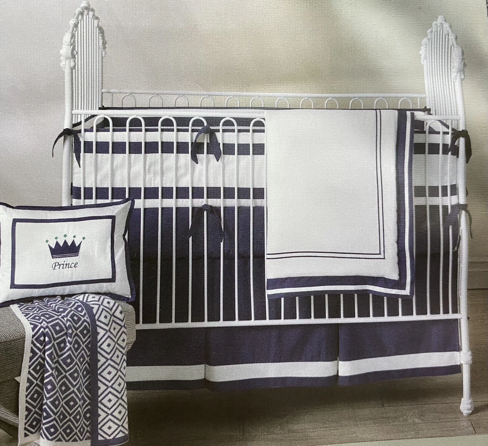 NIP Lambs & Ivy Classic Navy Blue 3-Piece Crib Bedding Set Comforter Sheet Skirt