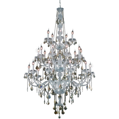 Golden Teak Crystal Pendant Chandelier 25 Light Fixture Chrome Frame Foyer 68''