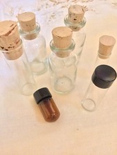 Lot of 7 Glass Vial Clear Cork Top Screw Top Unused Vintage / New Snuff