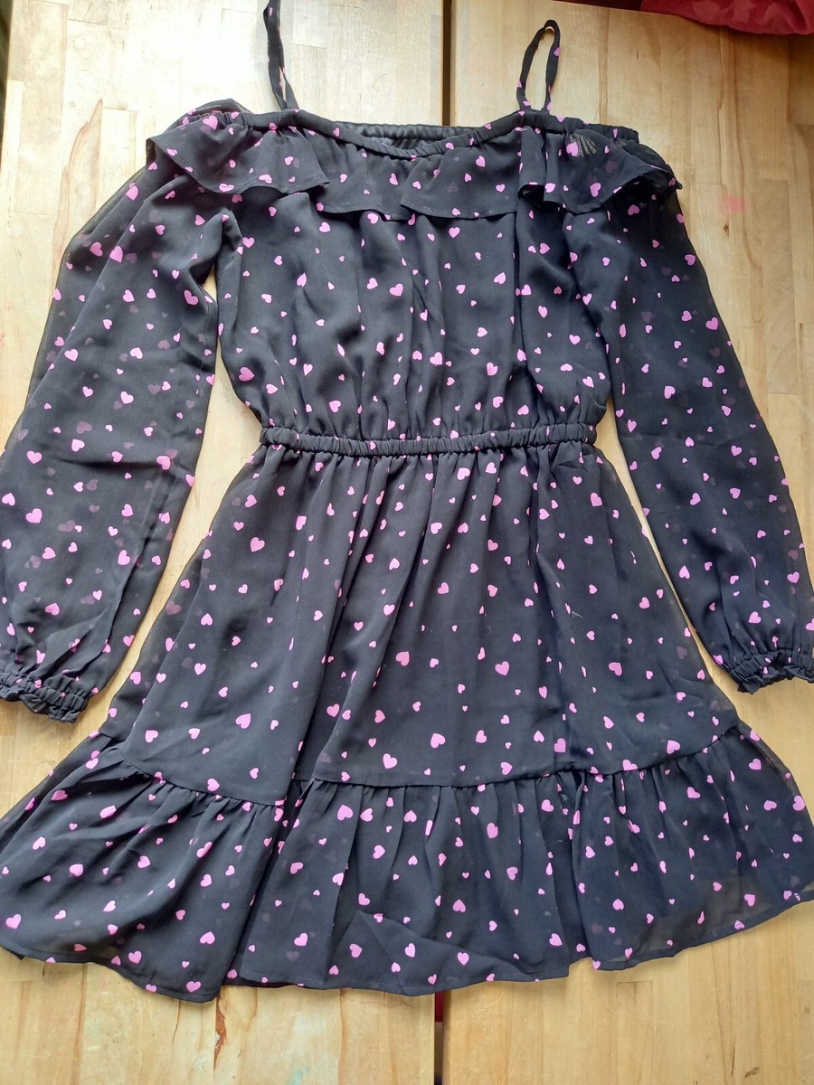 NEW LOOK 915 Summer Party Black with Pink Heart Lined Dress 11