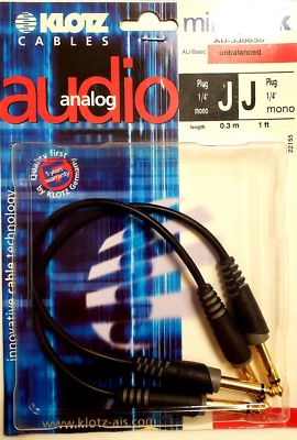 Klotz Guitar Patch Cable 1 ft. AU-JJ0030 Gold contacts. Price per Pair.