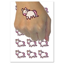 Chibi Unicorn Standing Temporary Tattoo Water Resistant Fake Body Art Set
