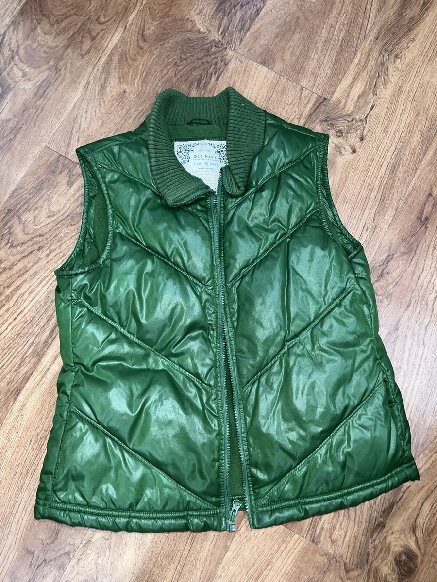 ジャケット・アウター O.D. GREEN DRIP-RUBBER VEST BAG Old Navy Quilted Puffy Zip Green Vest Size Medium Excellent Fleece
