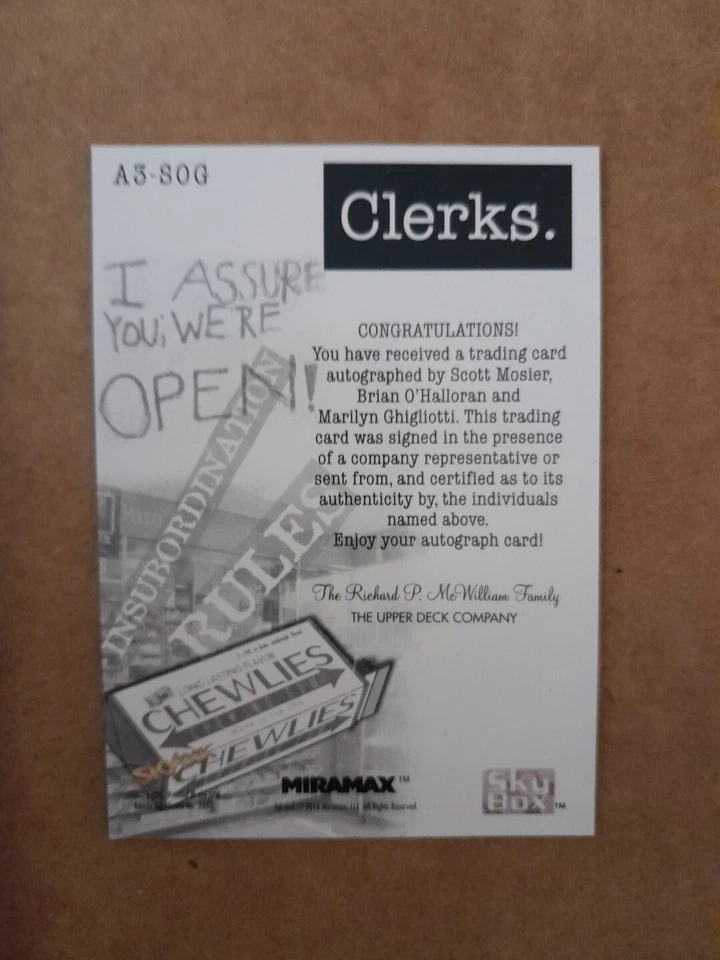 Brian O'Halloran Scott Mosier Marilyn Ghigliotti Triple Auto Clerks Skybox 2016 - Image 2 of 2
