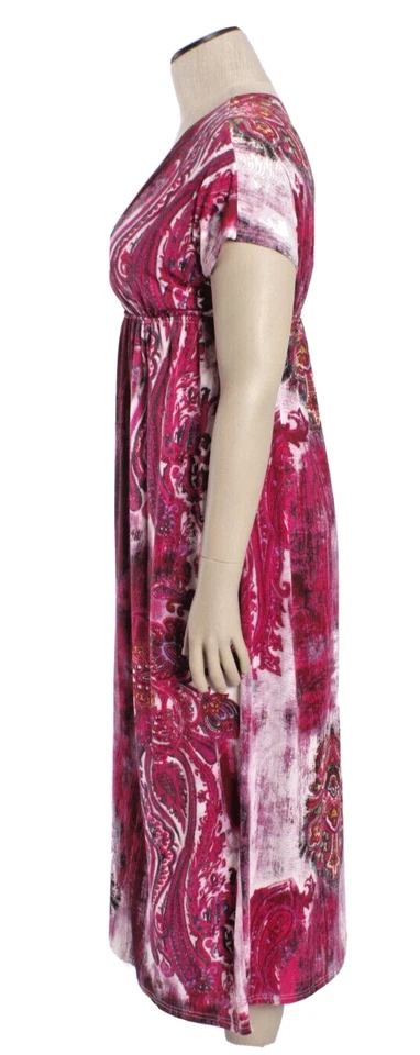 Maxi Vestido India Boutique Talla Única Colorido Boho, Manga Corta, Cuello en V, Elástico Foto 3 de 4