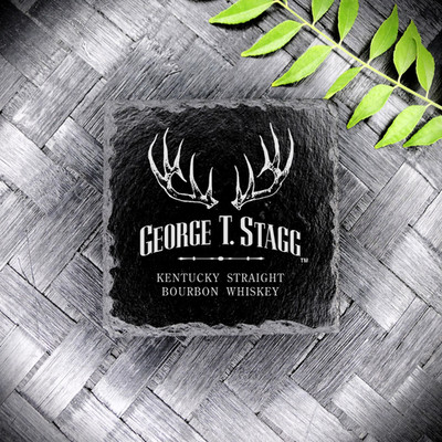 Brand New Handcrafted Laser Engraved George T. Stagg Square Slate Coaster