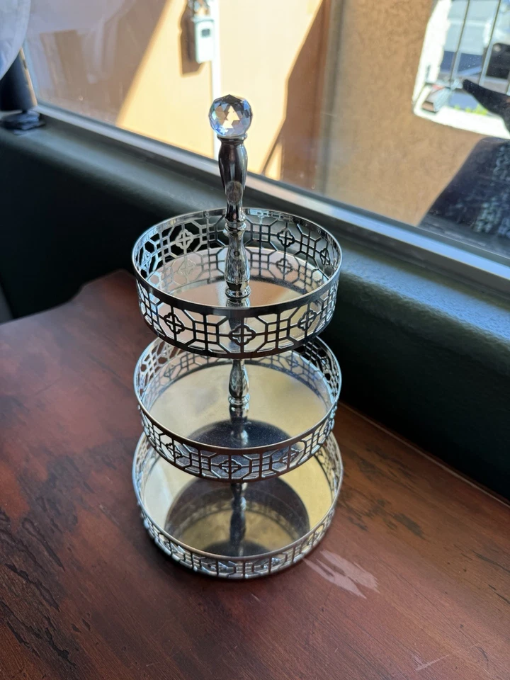 3 Tier Silver Tone Lazy Susan Dessert Tray - Image 3 of 4