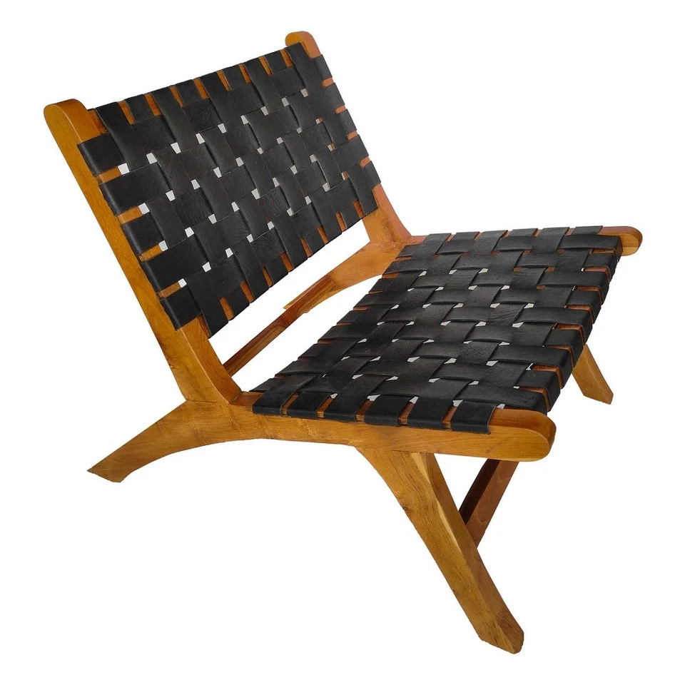 Silla Accent Madera Teca Cuero Tejido MCM JUEGO DE 2 Totalmente Nueva Foto 2 de 4